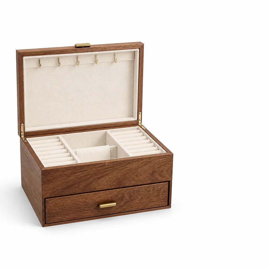 Velvet-Lined Walnut Jewelry Box