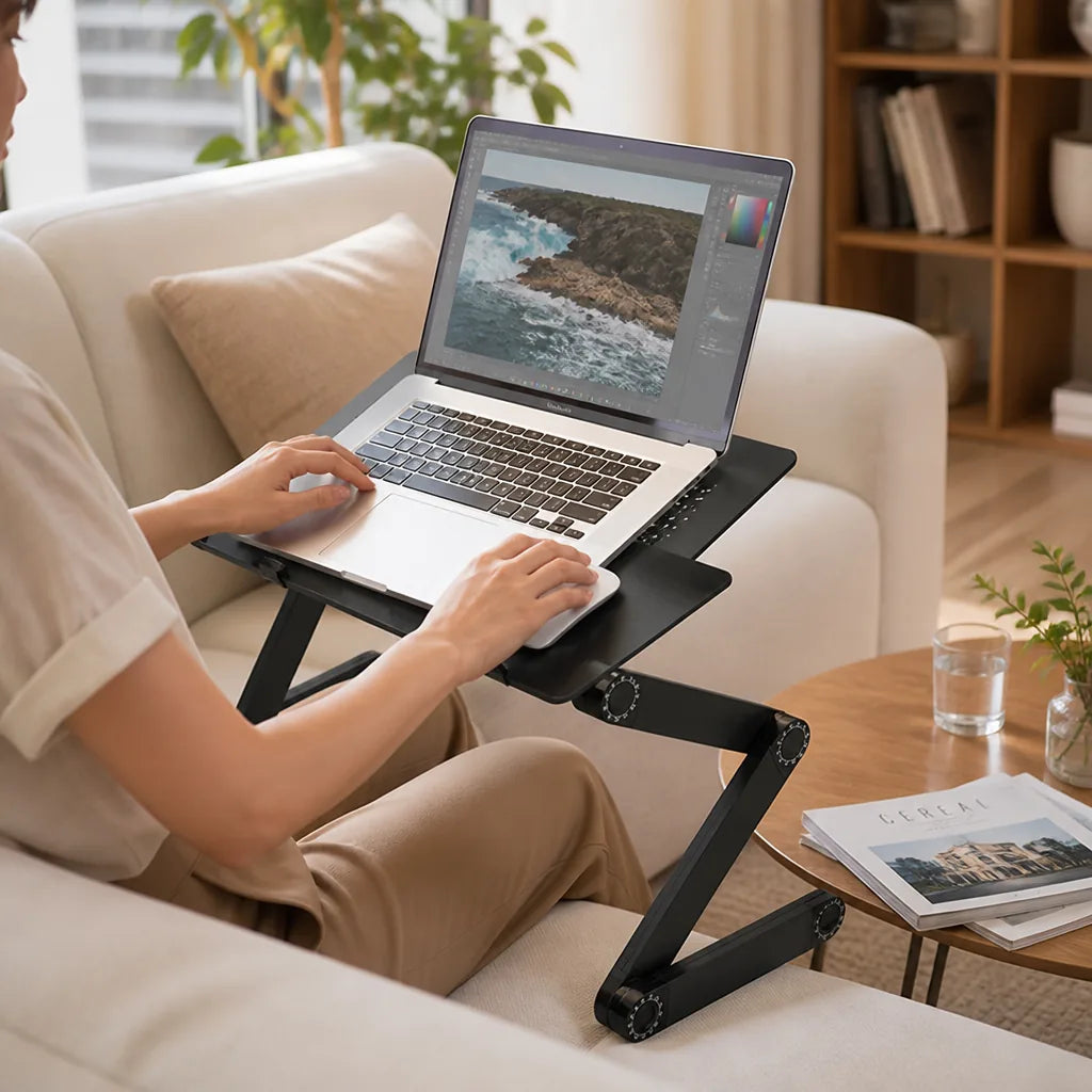Ventilated Laptop Stand with Removable Mouse Pad (360° Adjustable Legs)