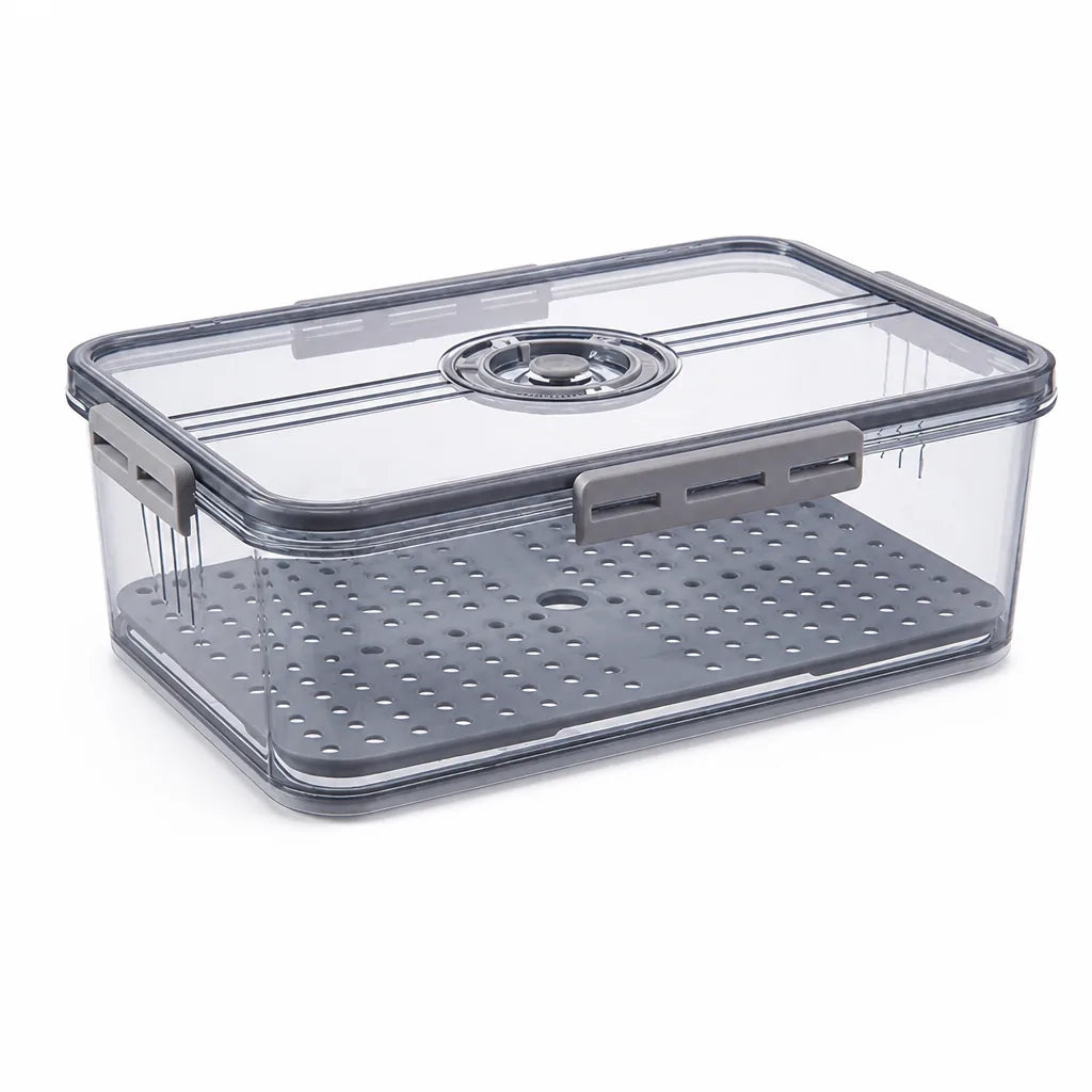 Ventilated Stackable Refrigerator Organizer Box (Adjustable Vents, Side-Locking Lid)