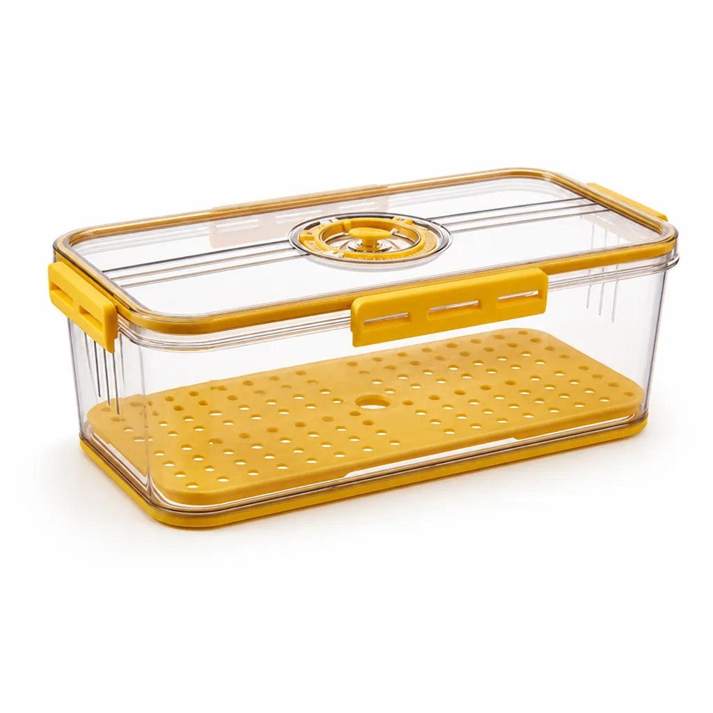 Ventilated Stackable Refrigerator Organizer Box (Adjustable Vents, Side-Locking Lid)