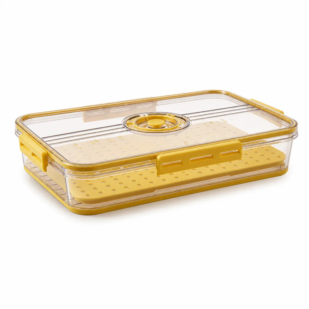 Ventilated Stackable Refrigerator Organizer Box (Adjustable Vents, Side-Locking Lid)
