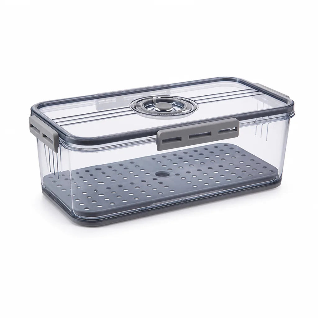 Ventilated Stackable Refrigerator Organizer Box (Adjustable Vents, Side-Locking Lid)
