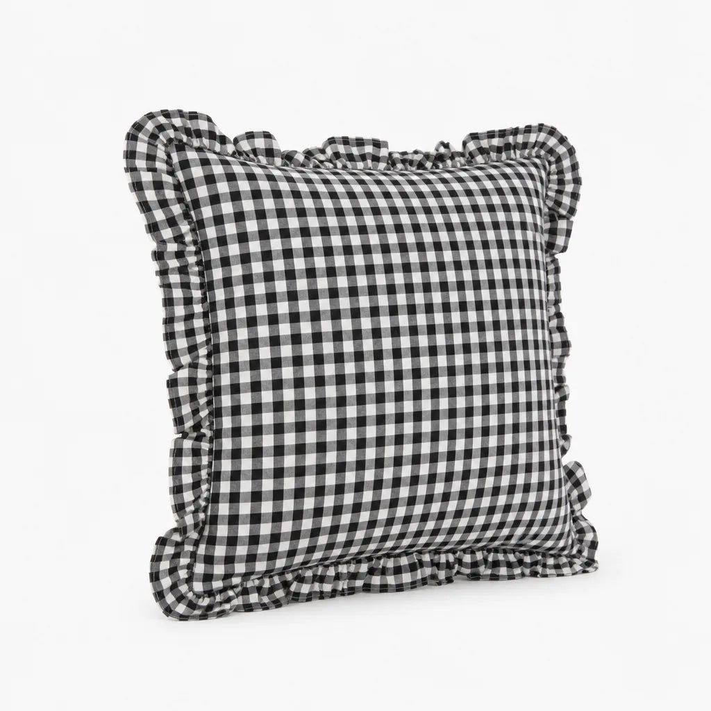 Vichy Check Pillow Cover with All-Around Ruffles (Cotton Blend)