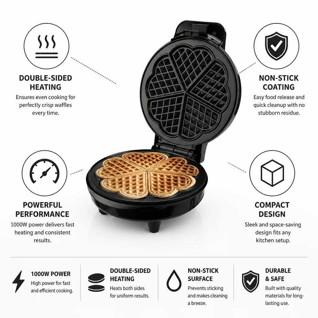 Waffle Maker 1000W Double-Sided Non-Stick