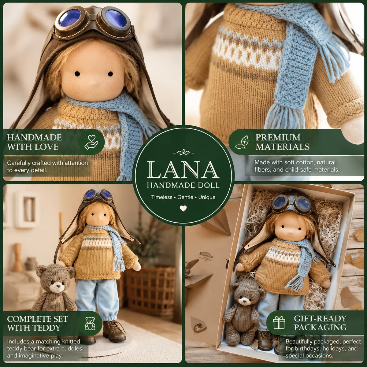 Waldorf Doll 12 Inch Cotton-Blend Body & Removable Knitted Outfit