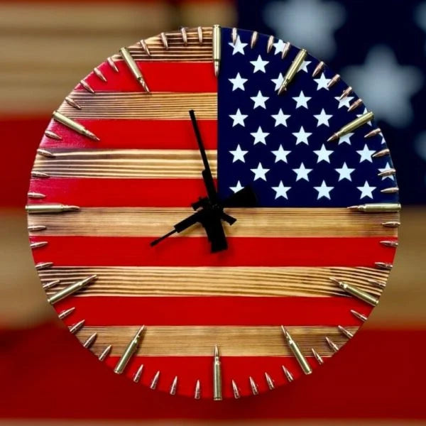 Wall Clock American Flag Bullet Hour Markers