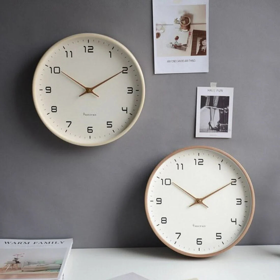 Wall Clock Silent Quartz Natural Wood Square Face