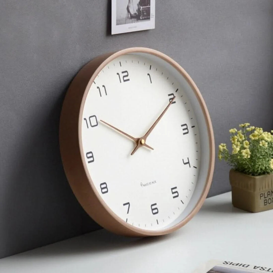 Wall Clock Silent Quartz Natural Wood Square Face