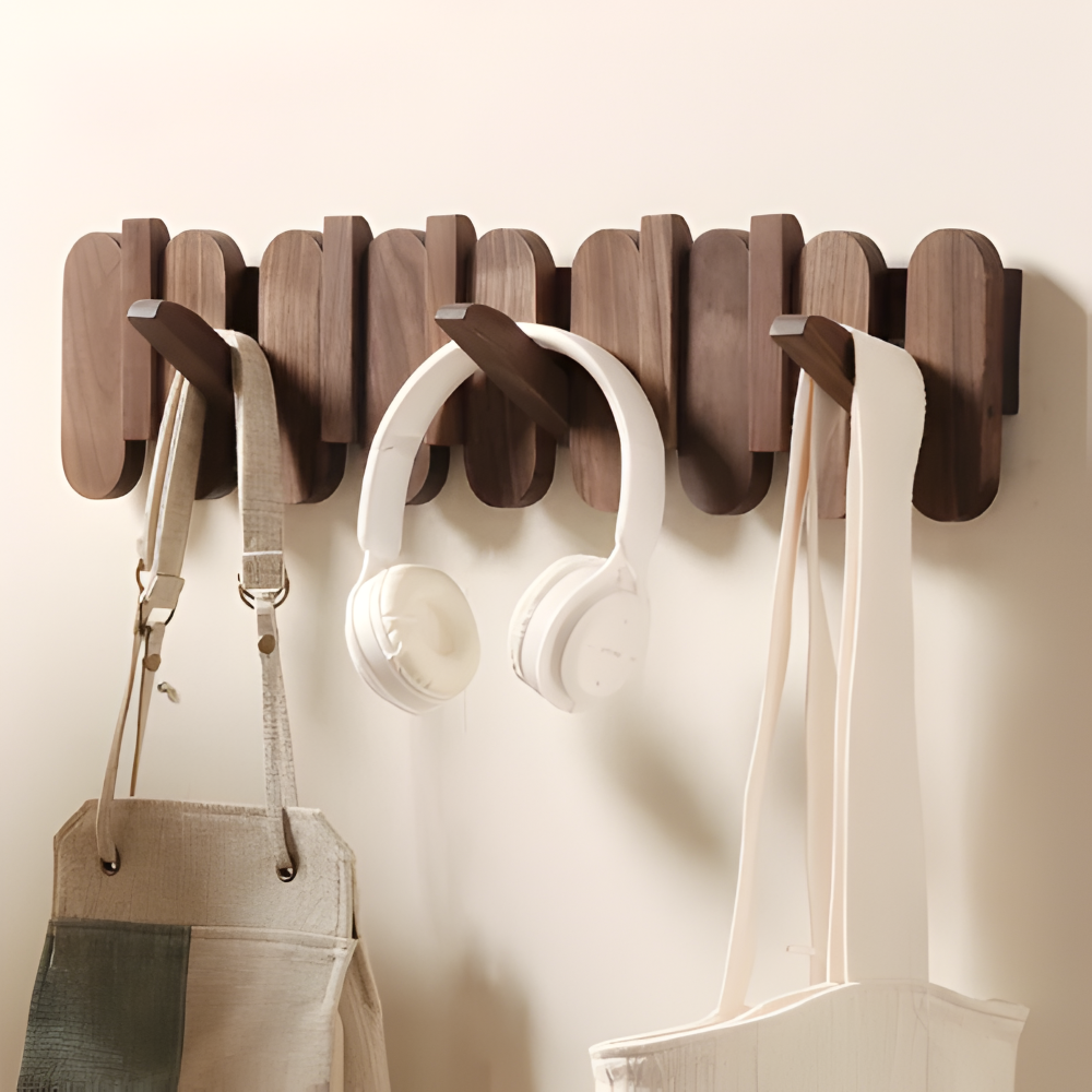 Wall Coat Rack Solid Wood Walnut Finish Rounded Hooks