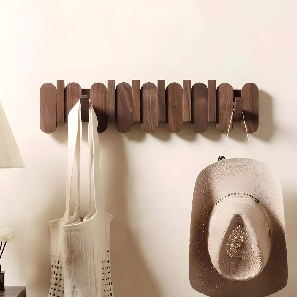 Wall Coat Rack Solid Wood Walnut Finish Rounded Hooks