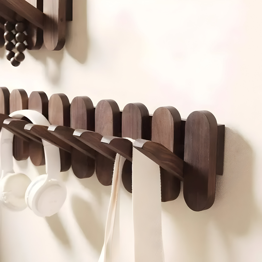 Wall Coat Rack Solid Wood Walnut Finish Rounded Hooks
