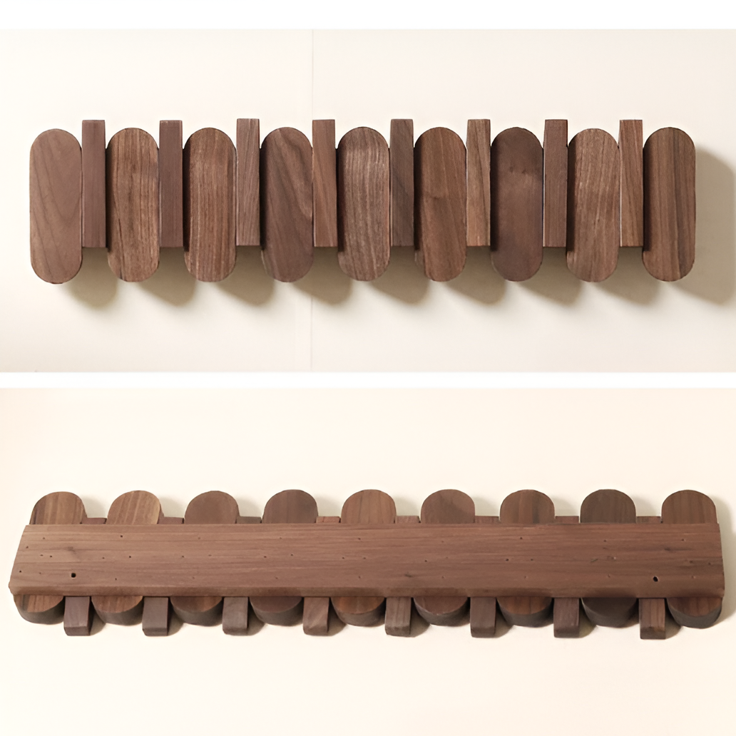 Wall Coat Rack Solid Wood Walnut Finish Rounded Hooks