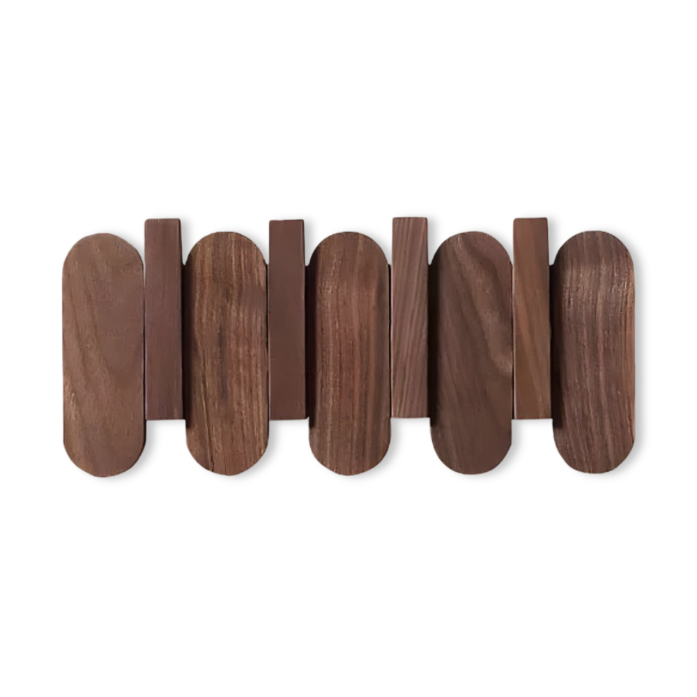 Wall Coat Rack Solid Wood Walnut Finish Rounded Hooks