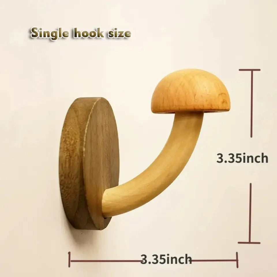 Wall Hooks Mushroom Design Painted Wood Set of 4
