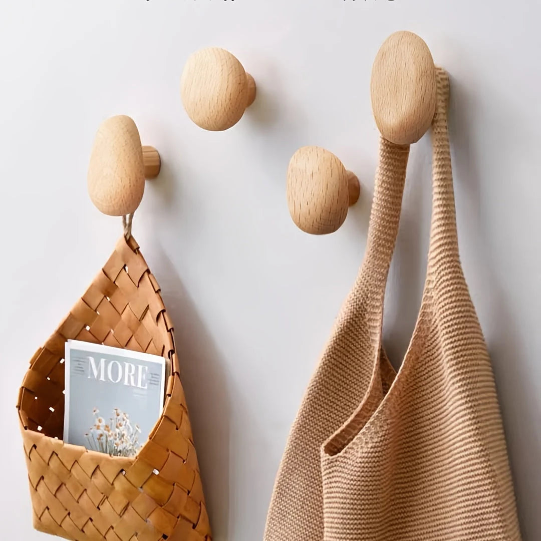 Wall Hooks Solid Wood Hand-Finished Set of 4