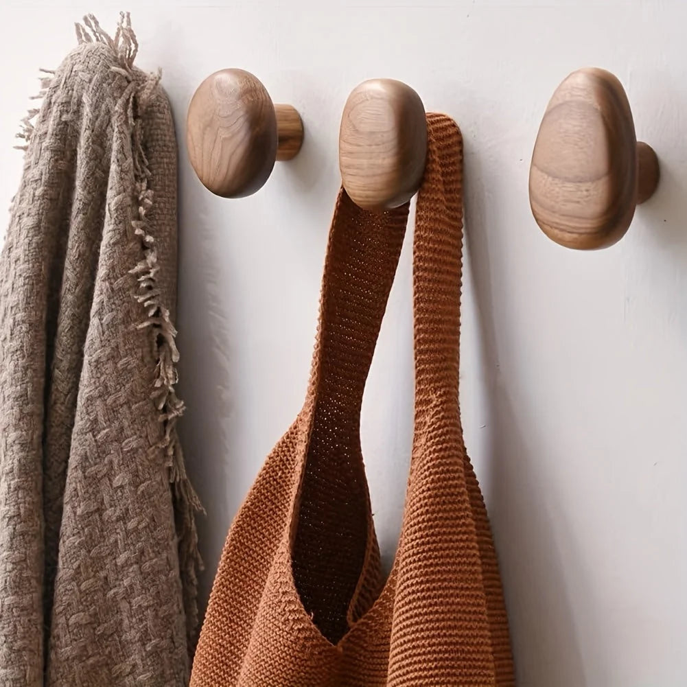Wall Hooks Solid Wood Hand-Finished Set of 4
