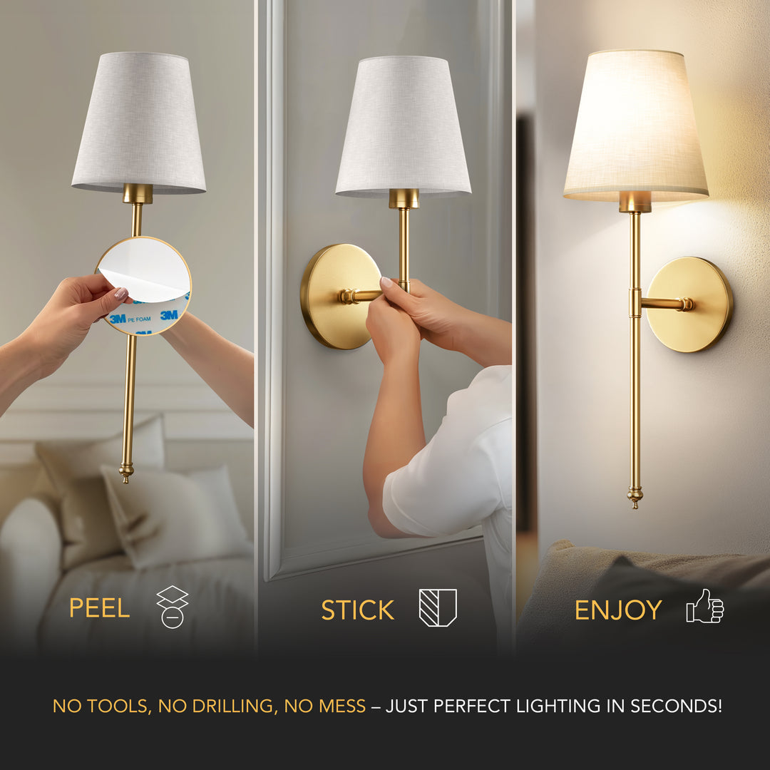 Wall Lamp Battery-Operated Remote Control No-Drill Adhesive Mount