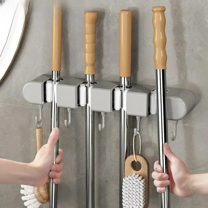 Wall Mount Broom & Mop Holder Space-Saving Stainless Steel