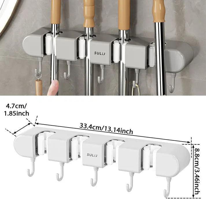 Wall Mount Broom & Mop Holder Space-Saving Stainless Steel