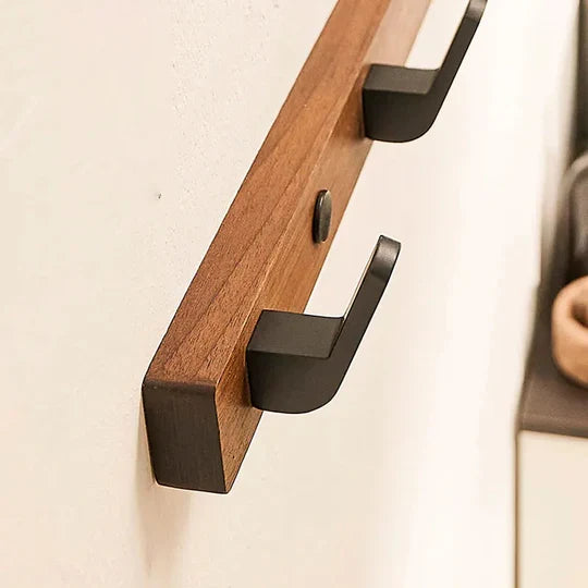 Wall-Mounted Coat Hook Wood Base & Metal Hooks