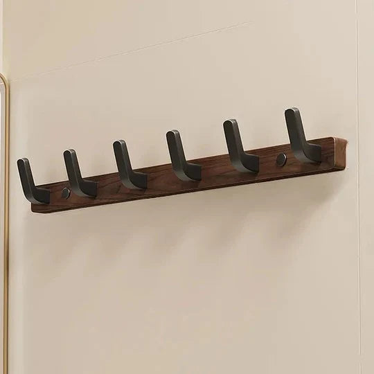 Wall-Mounted Coat Hook Wood Base & Metal Hooks