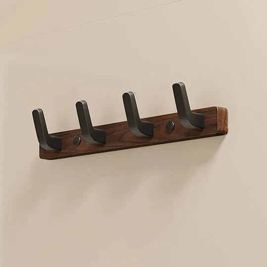 Wall-Mounted Coat Hook Wood Base & Metal Hooks