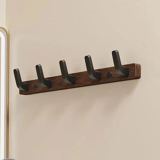 Wall-Mounted Coat Hook Wood Base & Metal Hooks