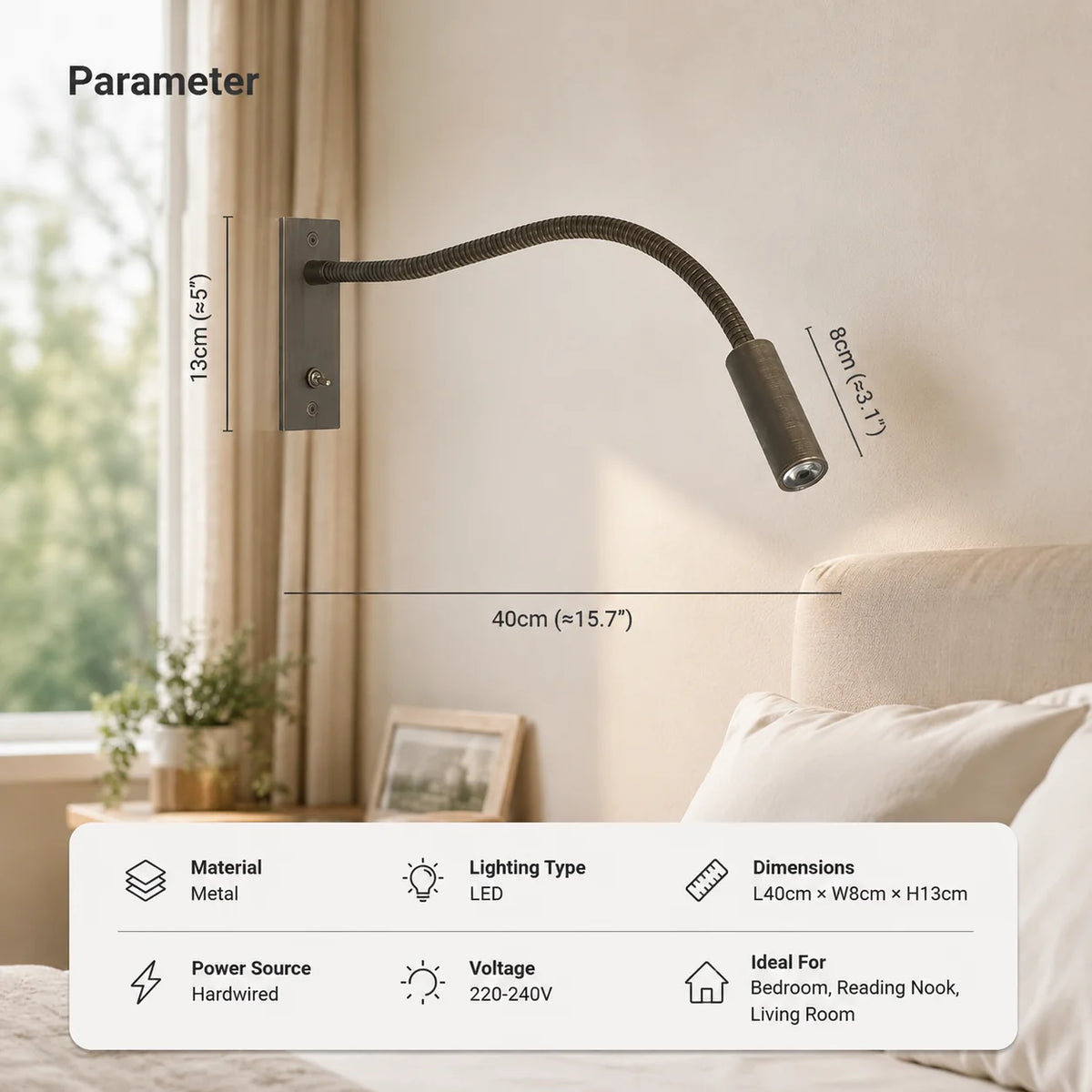 Wall Reading Lamp Solid Metal Adjustable Rotating Spotlight