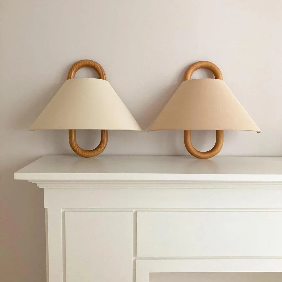 Wall Sconce Fabric Shade Solid Beechwood Plug-In & Hardwired