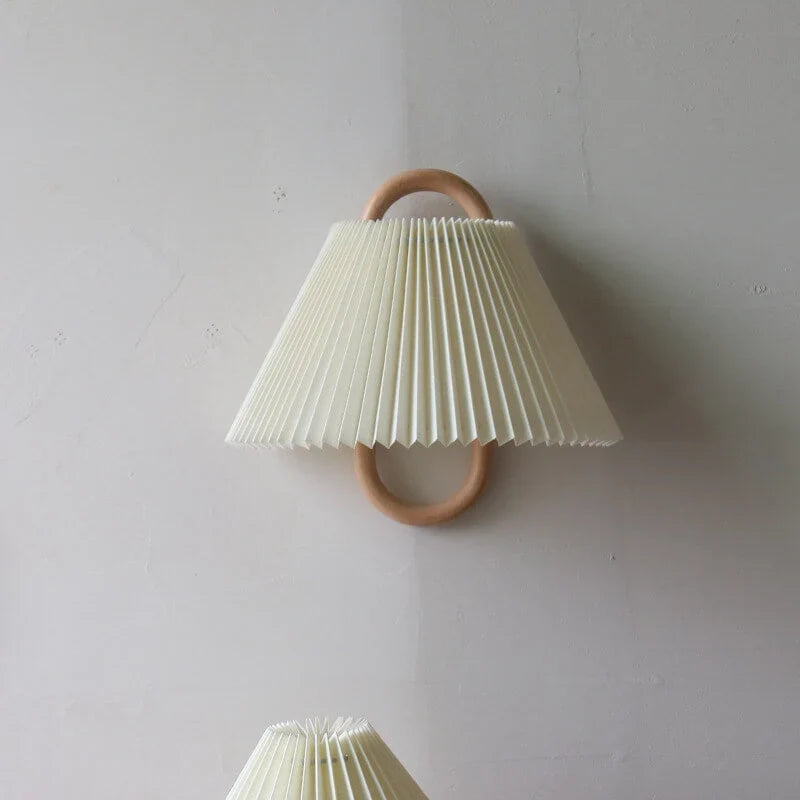 Wall Sconce Fabric Shade Solid Beechwood Plug-In & Hardwired