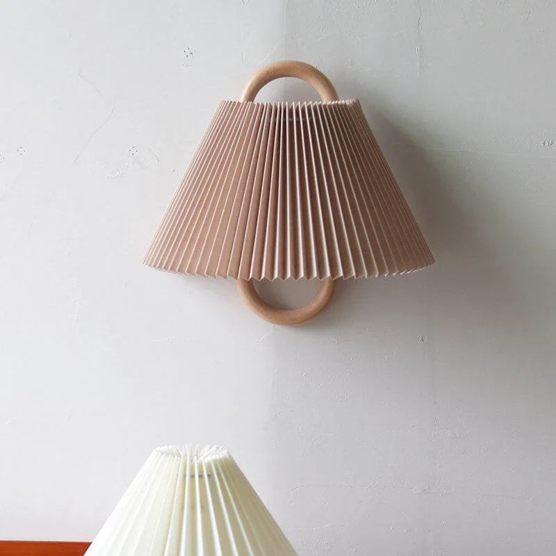 Wall Sconce Fabric Shade Solid Beechwood Plug-In & Hardwired
