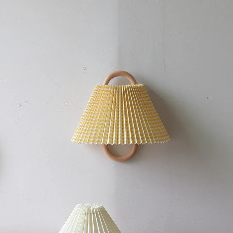 Wall Sconce Fabric Shade Solid Beechwood Plug-In & Hardwired