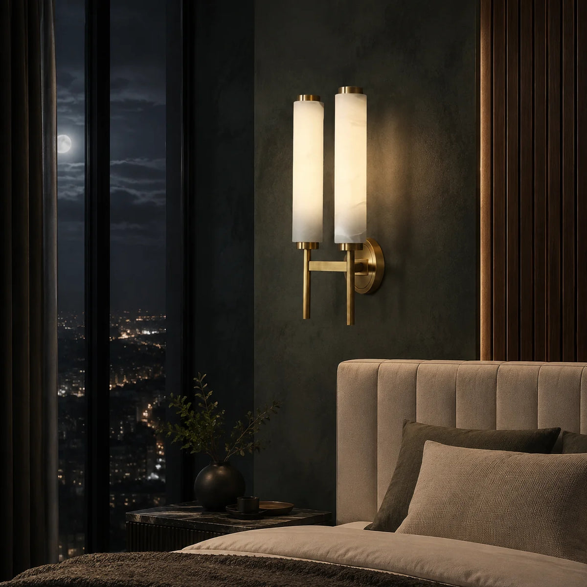Wall Sconce Natural Alabaster Shade Single Or Double Light