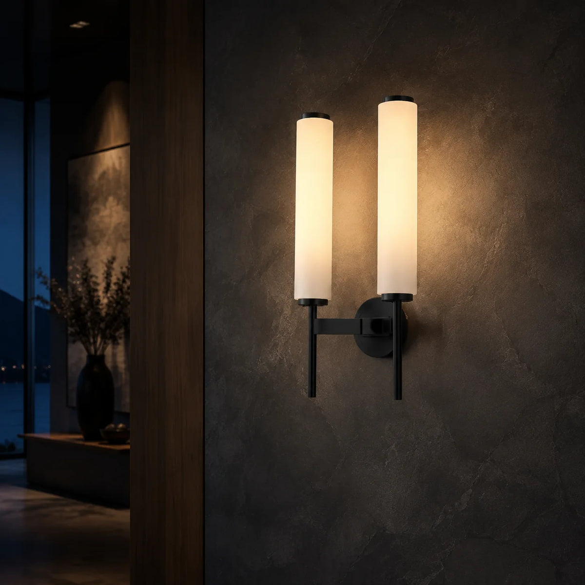 Wall Sconce Natural Alabaster Shade Single Or Double Light