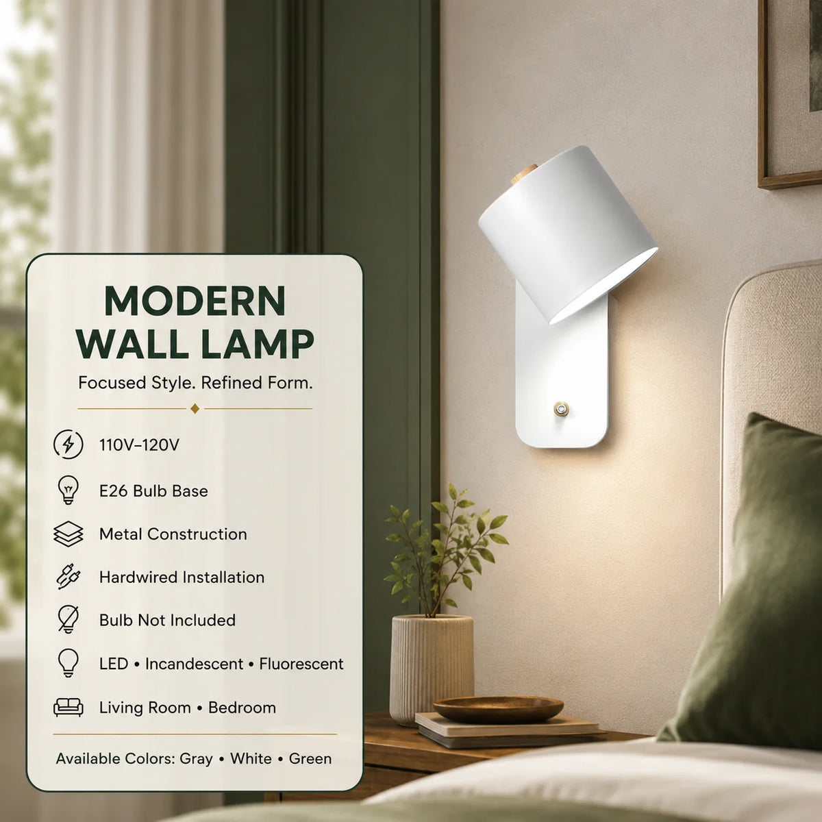 Wall Sconce Rotating Cylinder Directional Hardwired E26