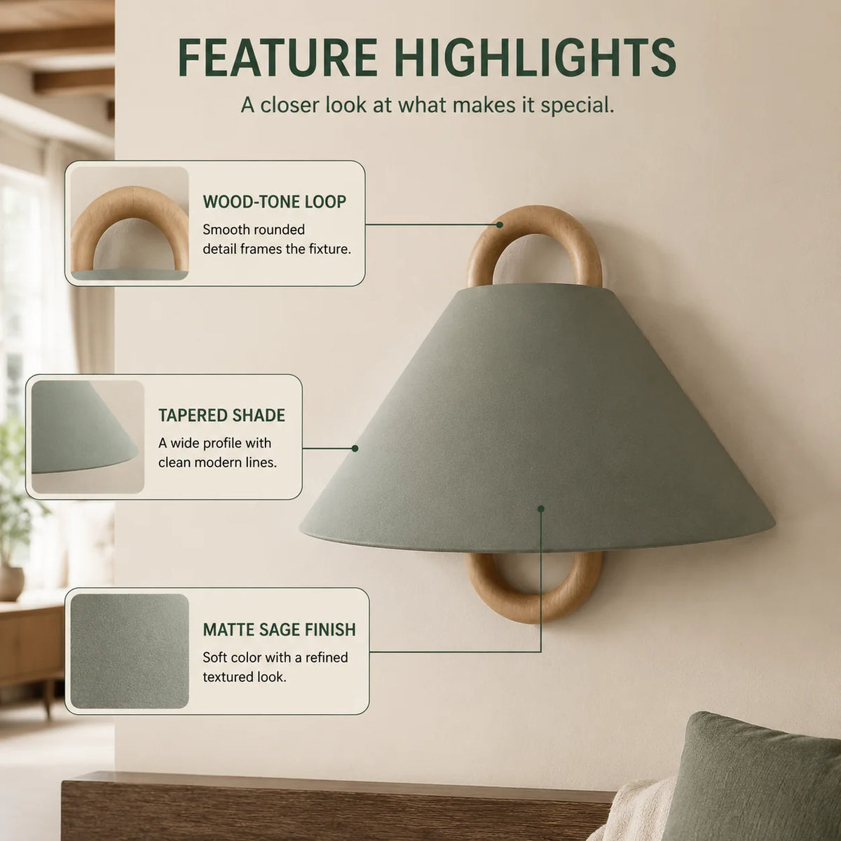 Wall Sconce Solid Beechwood & Fabric Shade Plug-In Or Hardwired