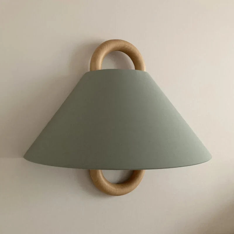 Wall Sconce Solid Beechwood & Fabric Shade Plug-In Or Hardwired