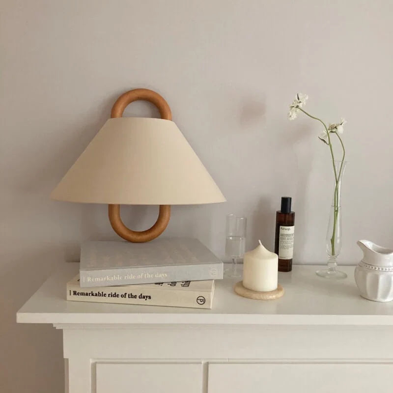 Wall Sconce Solid Beechwood & Fabric Shade Plug-In Or Hardwired