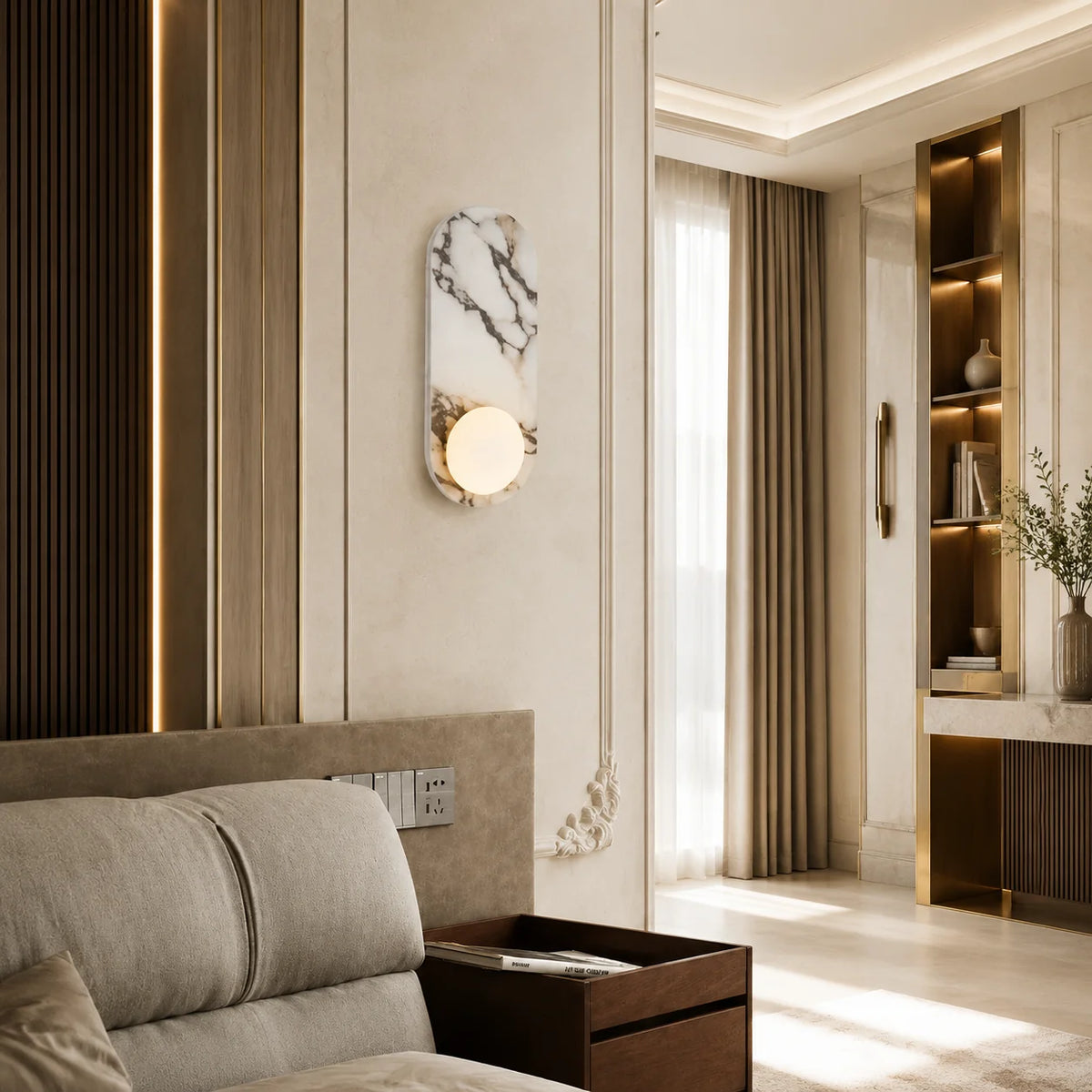 Wall Sconce Solid Marble & Opaline Glass