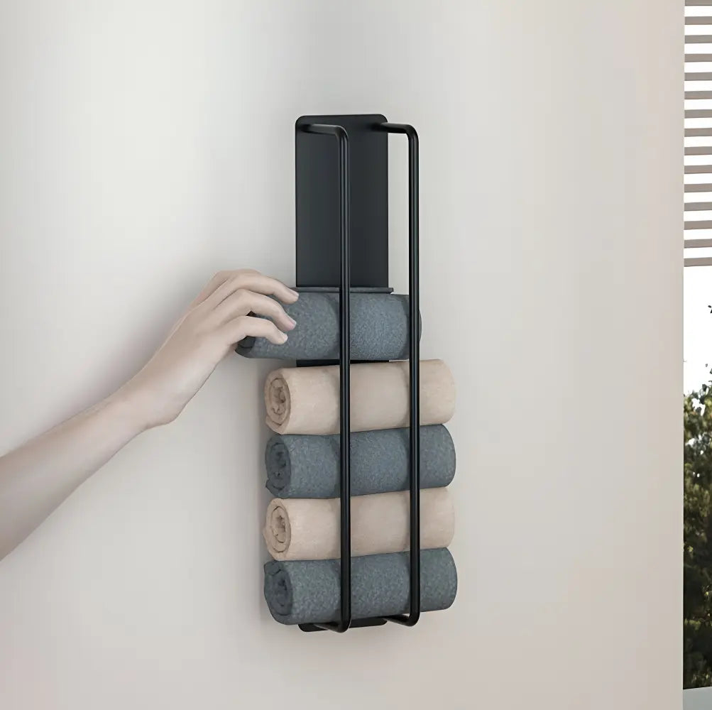 Wall Towel Holder Matte Black Open Wire Frame Space-Saving
