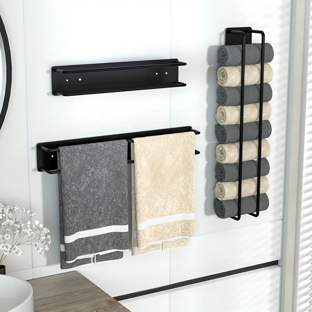 Wall Towel Holder Matte Black Open Wire Frame Space-Saving