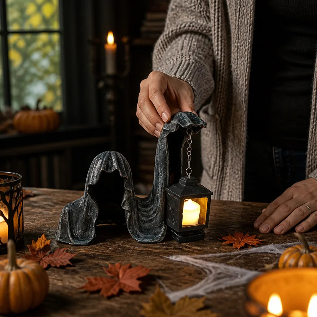 Weatherproof Halloween Battery-Powered Glowing Lantern Ghost Figure (15.5 cm)