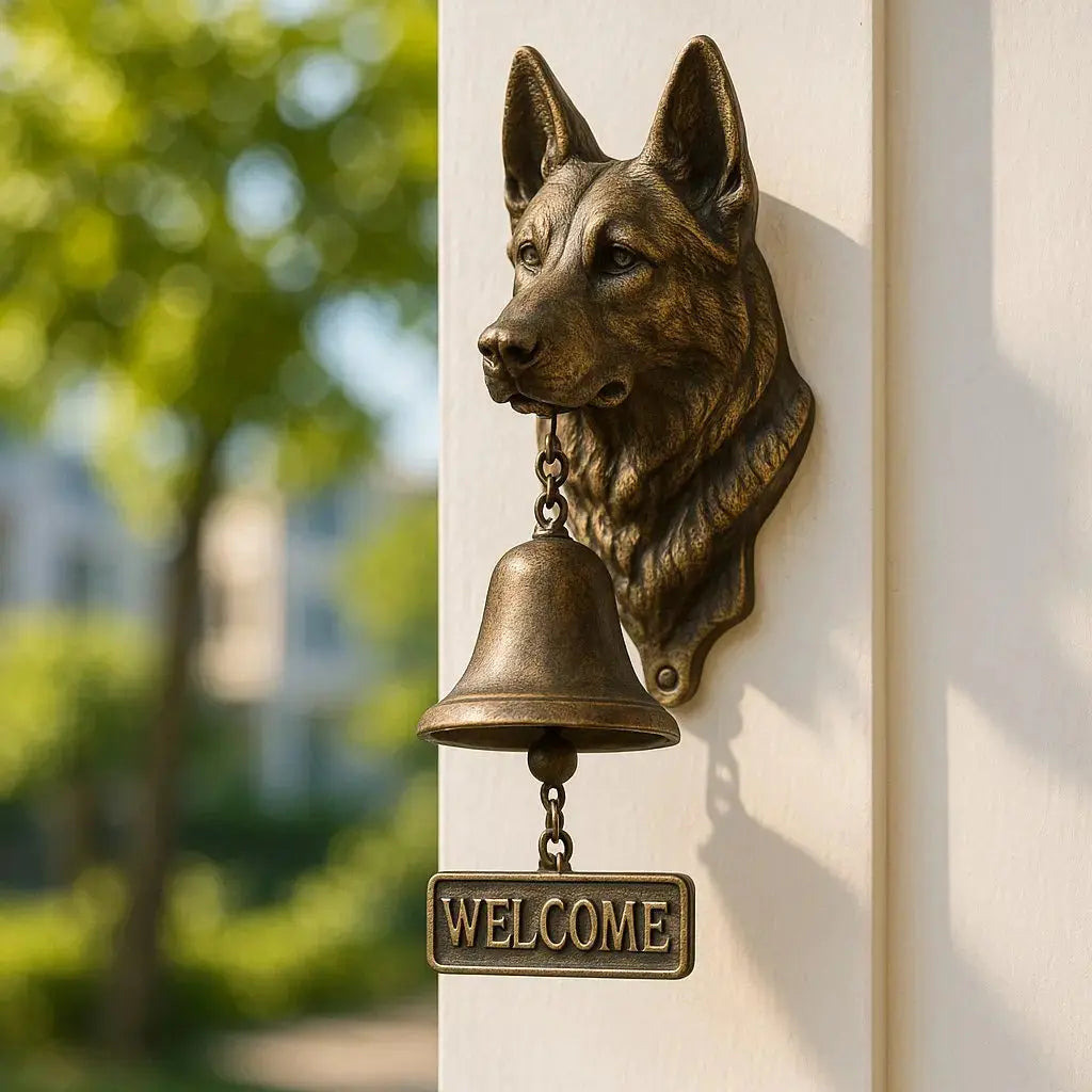 Welcome Bell Dog Design Antique Bronze Easy Mount