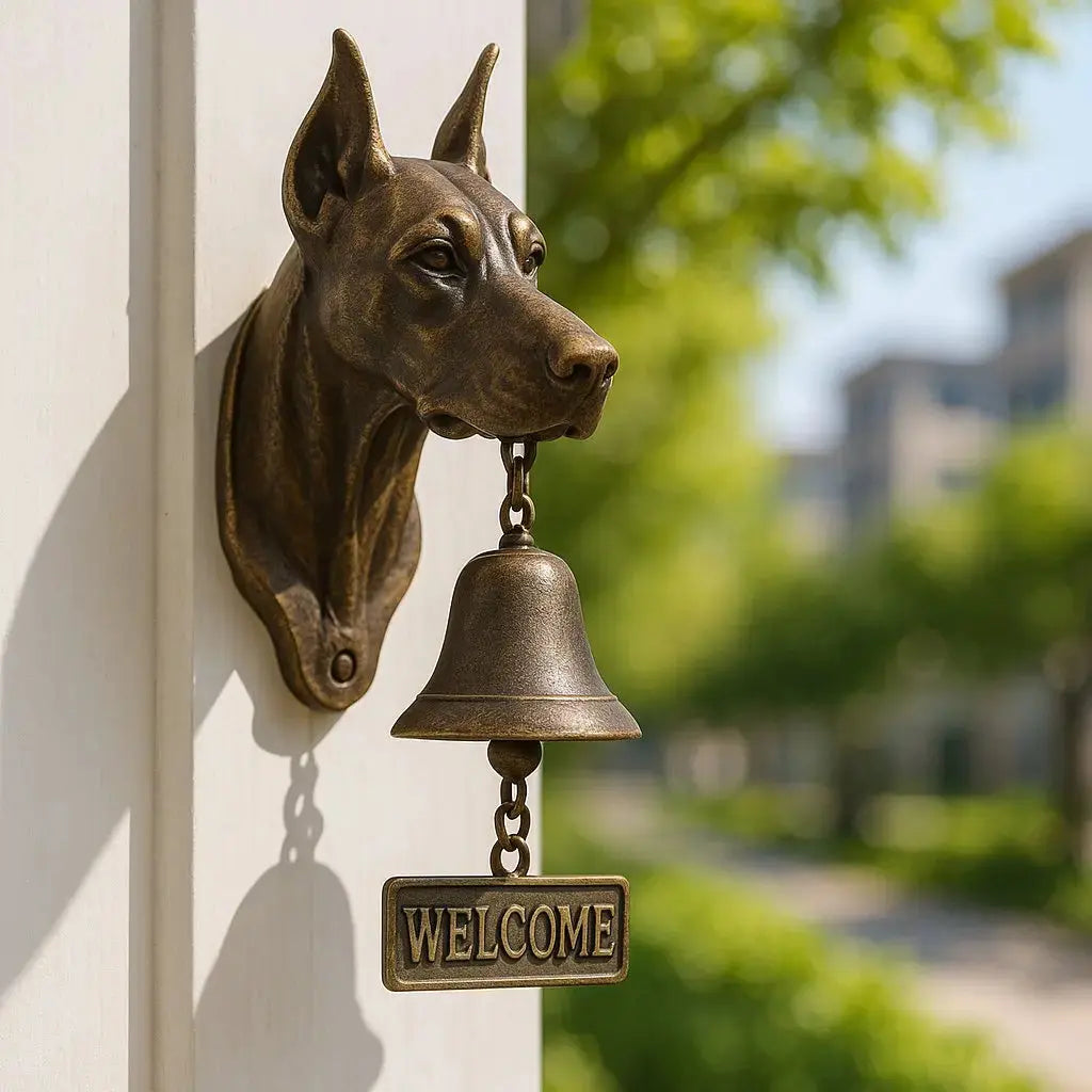 Welcome Bell Dog Design Antique Bronze Easy Mount