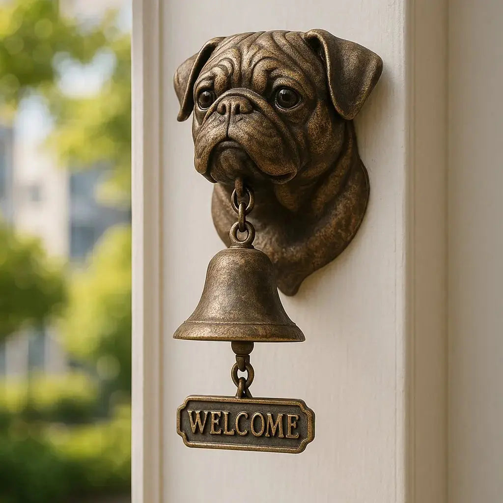 Welcome Bell Dog Design Antique Bronze Easy Mount