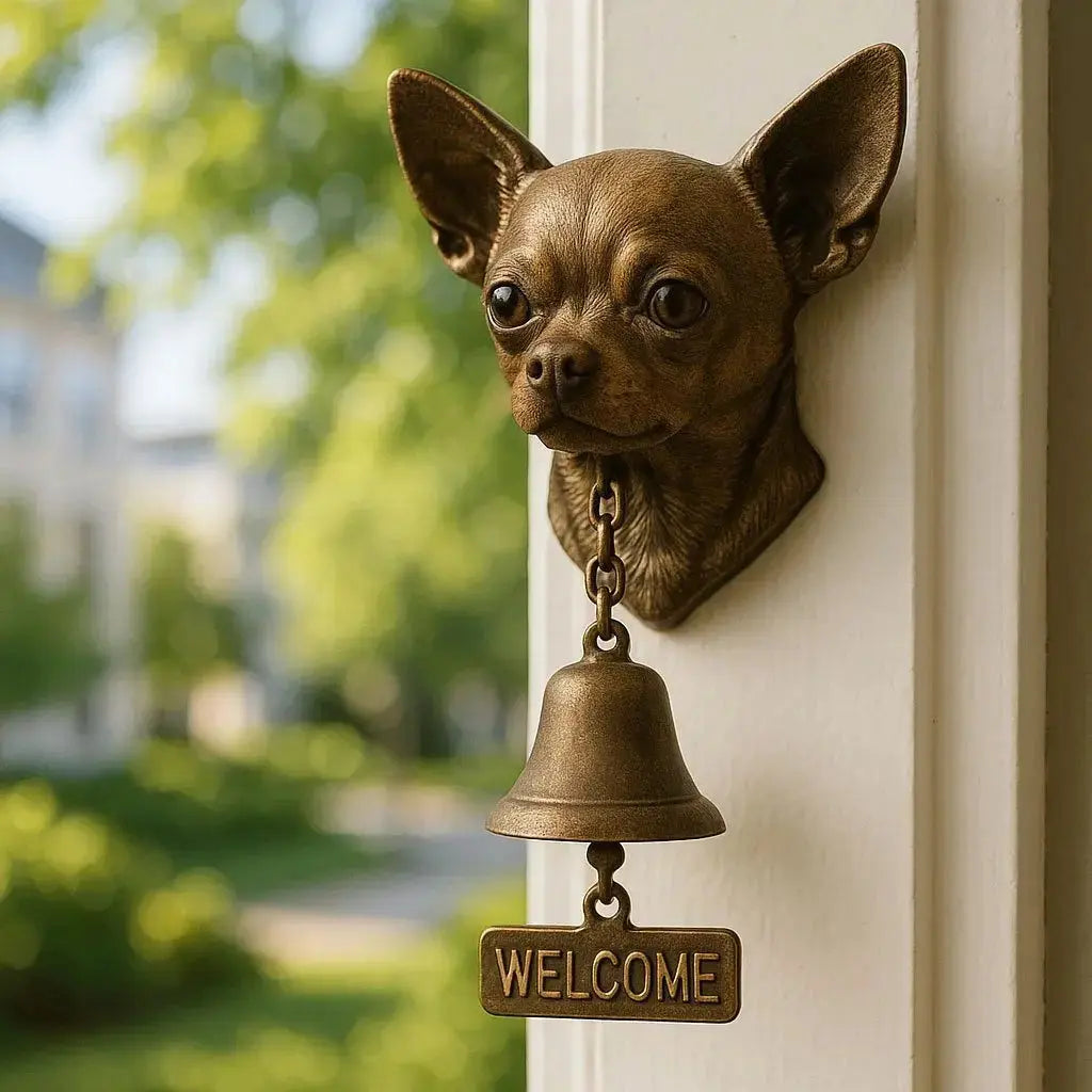 Welcome Bell Dog Design Antique Bronze Easy Mount