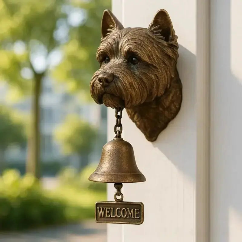 Welcome Bell Dog Design Antique Bronze Easy Mount