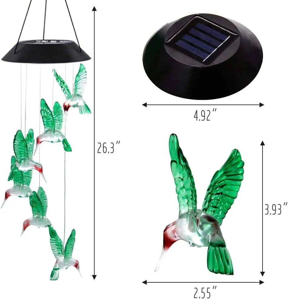 Wind Chime Solar-Powered Color-Changing Glass Hummingbirds