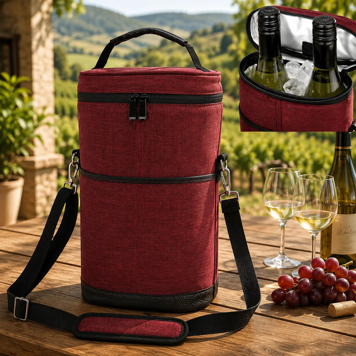 Wine Tote 2-Bottle Insulated Leakproof Lining