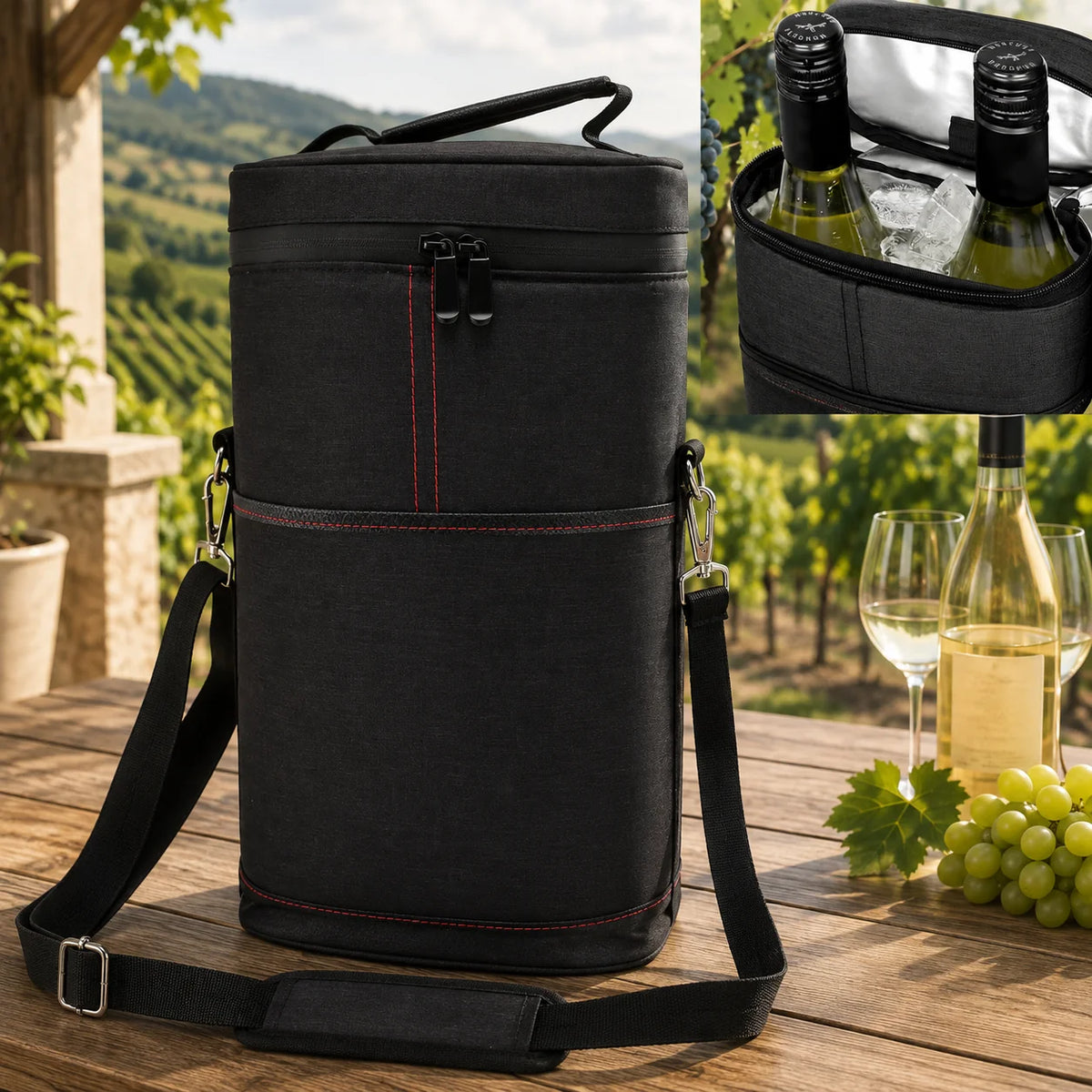 Wine Tote 2-Bottle Insulated Leakproof Lining